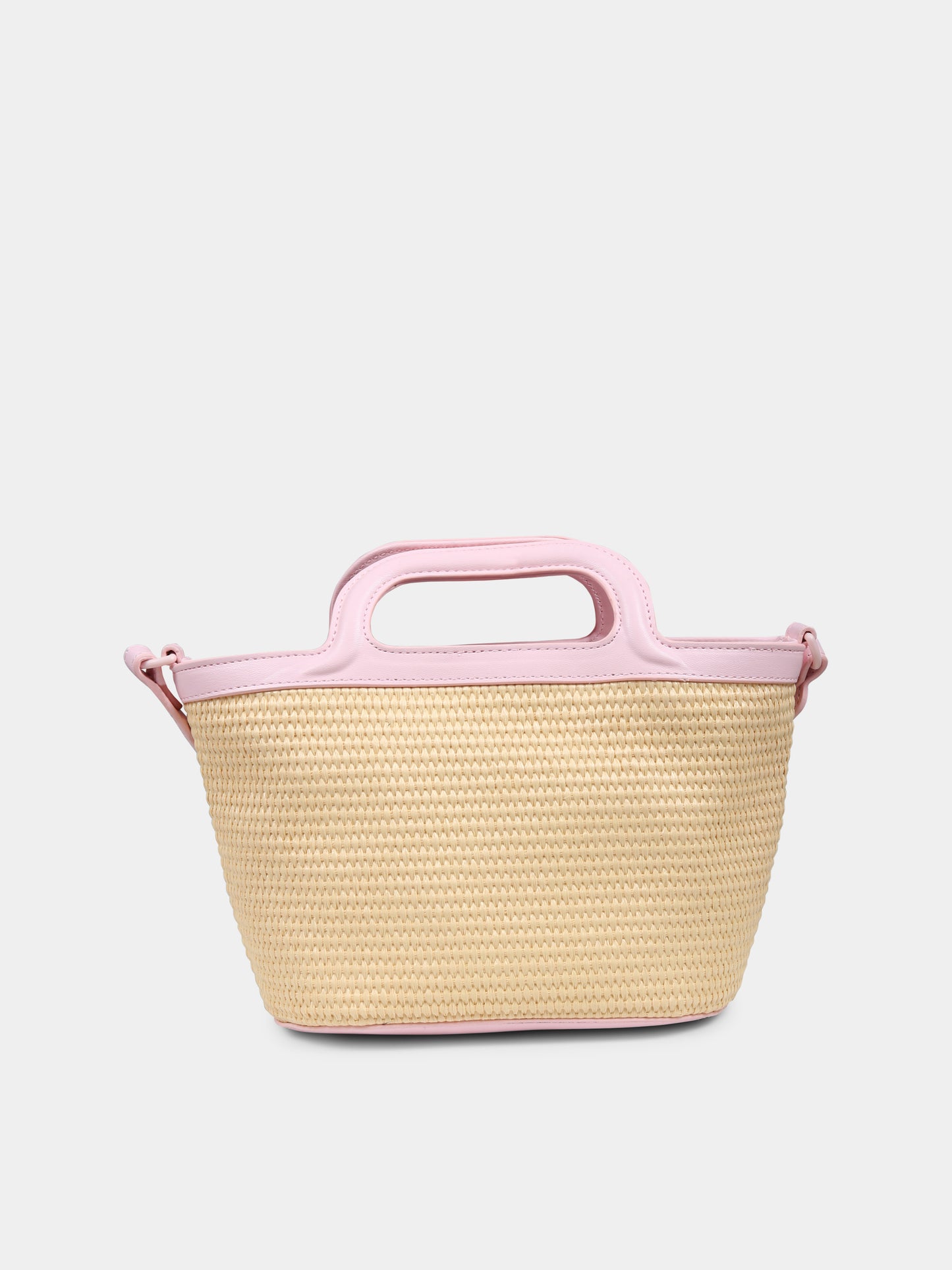 Beige straw bag for girl with logo
