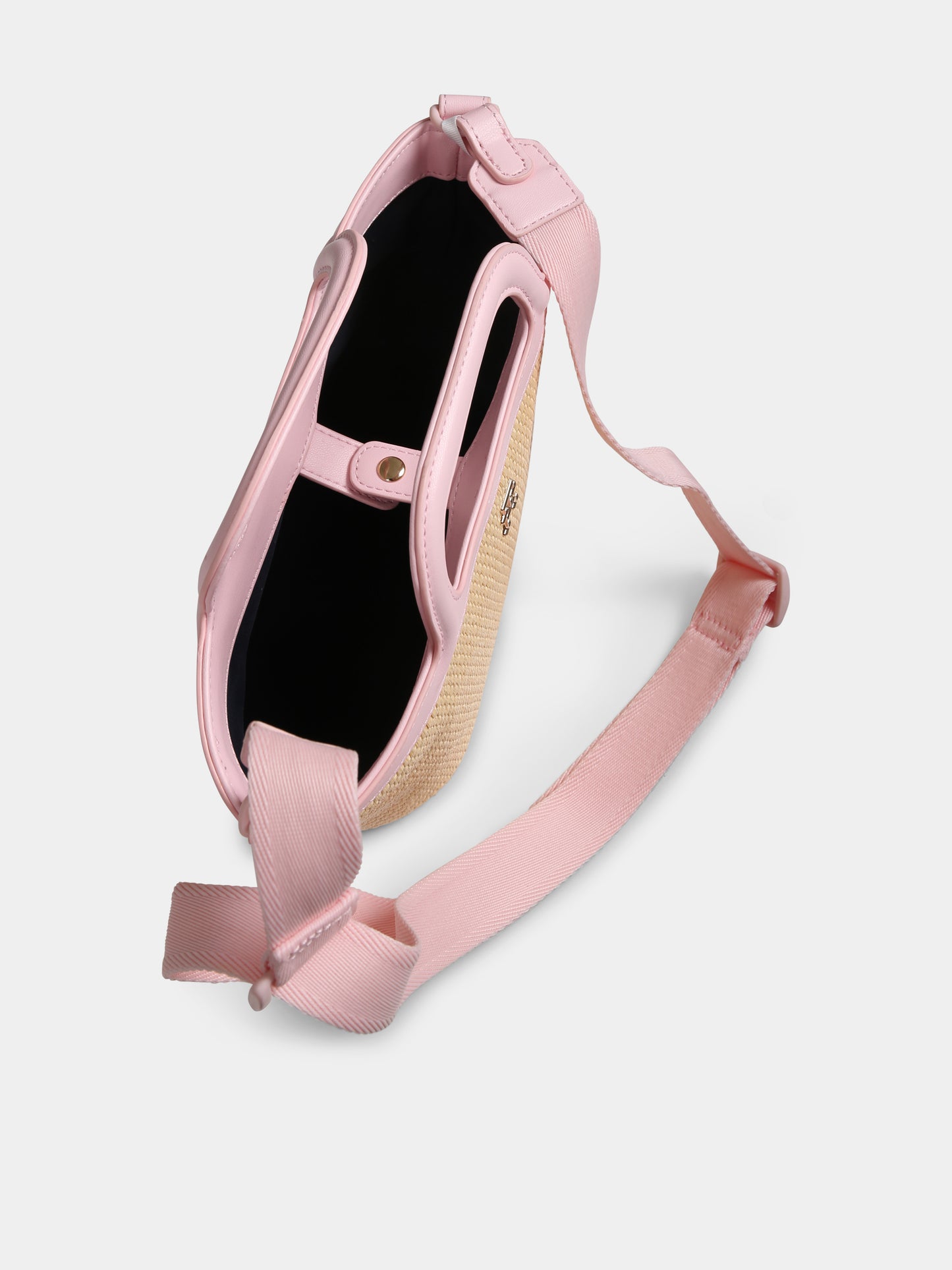 Beige straw bag for girl with logo