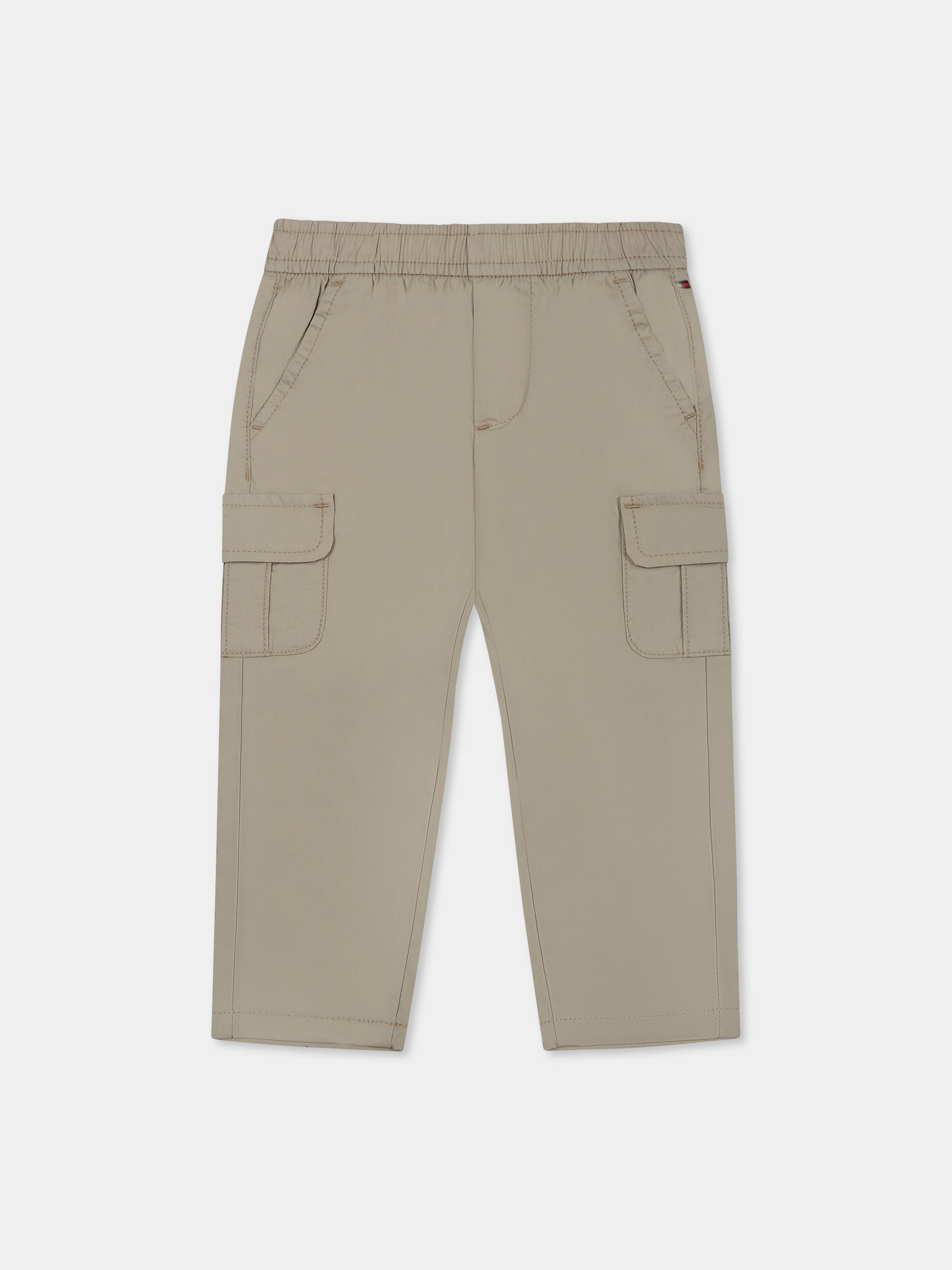 Pantaloni beige per neonato con bandierina,Tommy Hilfiger Junior,24F THKN0KN01956J KN0KN01956 RBT