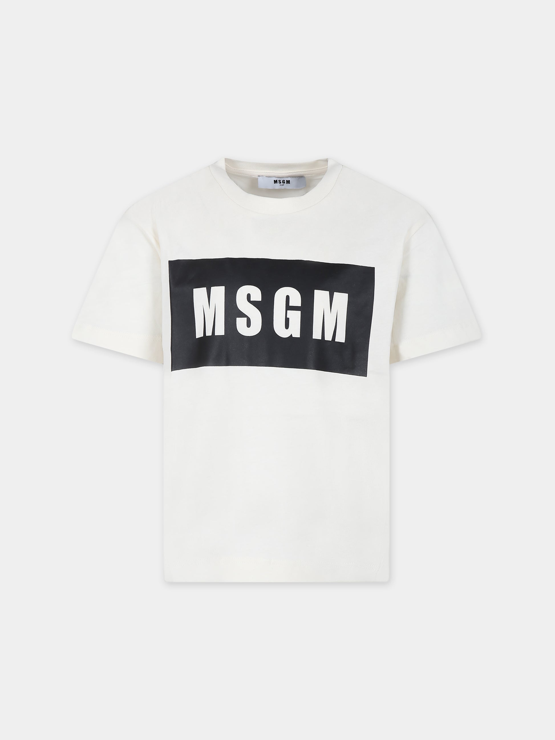 T-shirt avorio per bambini con logo,Msgm Kids,S4MSJUTH010 013