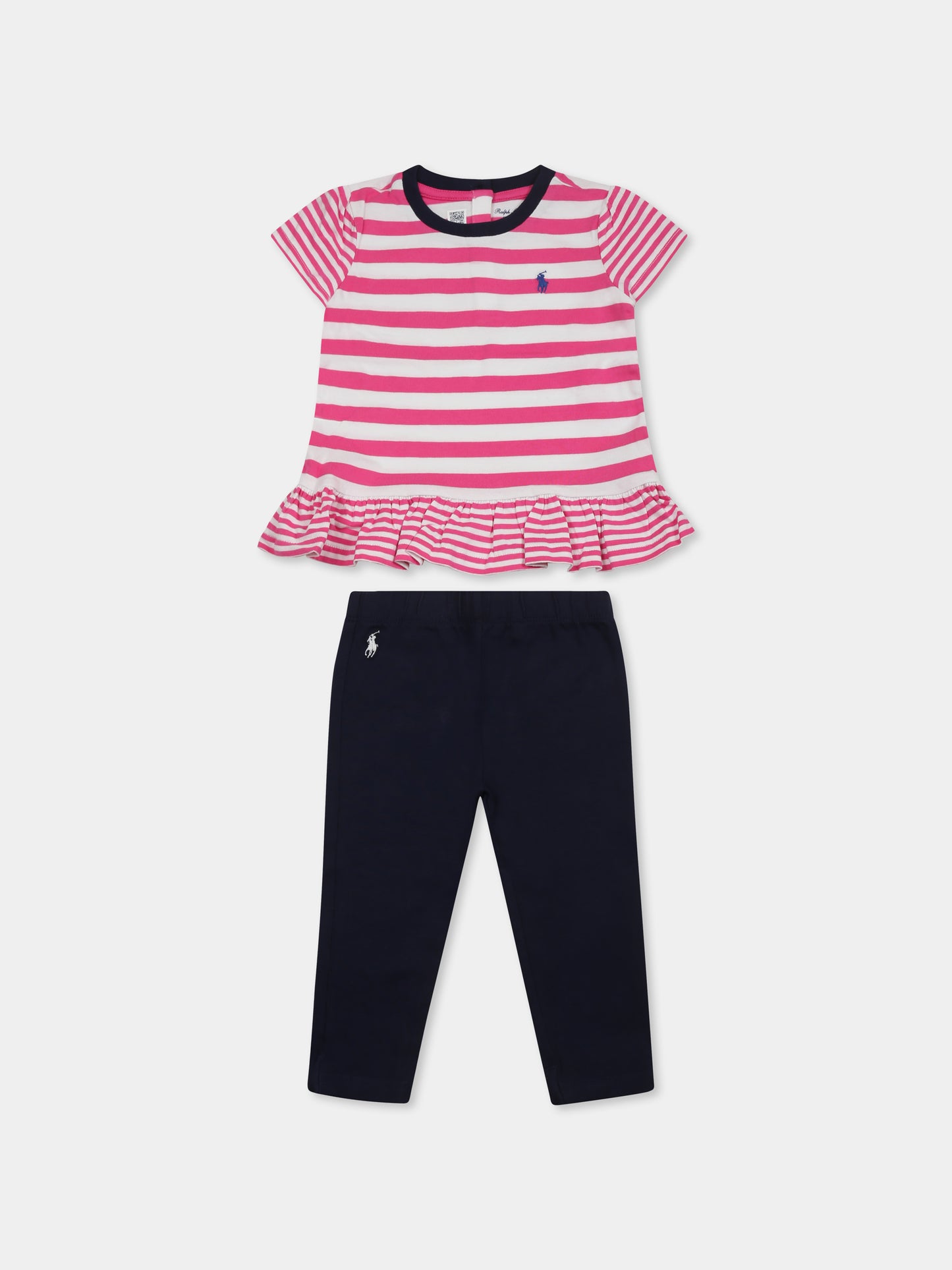 Completo multicolor per neonata con cavallino,Ralph Lauren Kids,958136001 BLMNT PNK/WHT STRIPE