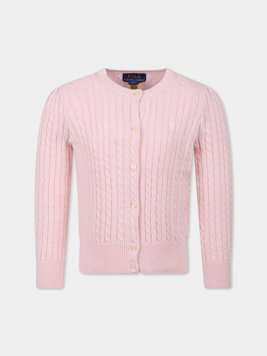 Cardigan rosa per bambina con cavallino,Ralph Lauren Kids,543047010 HINT OF PINK