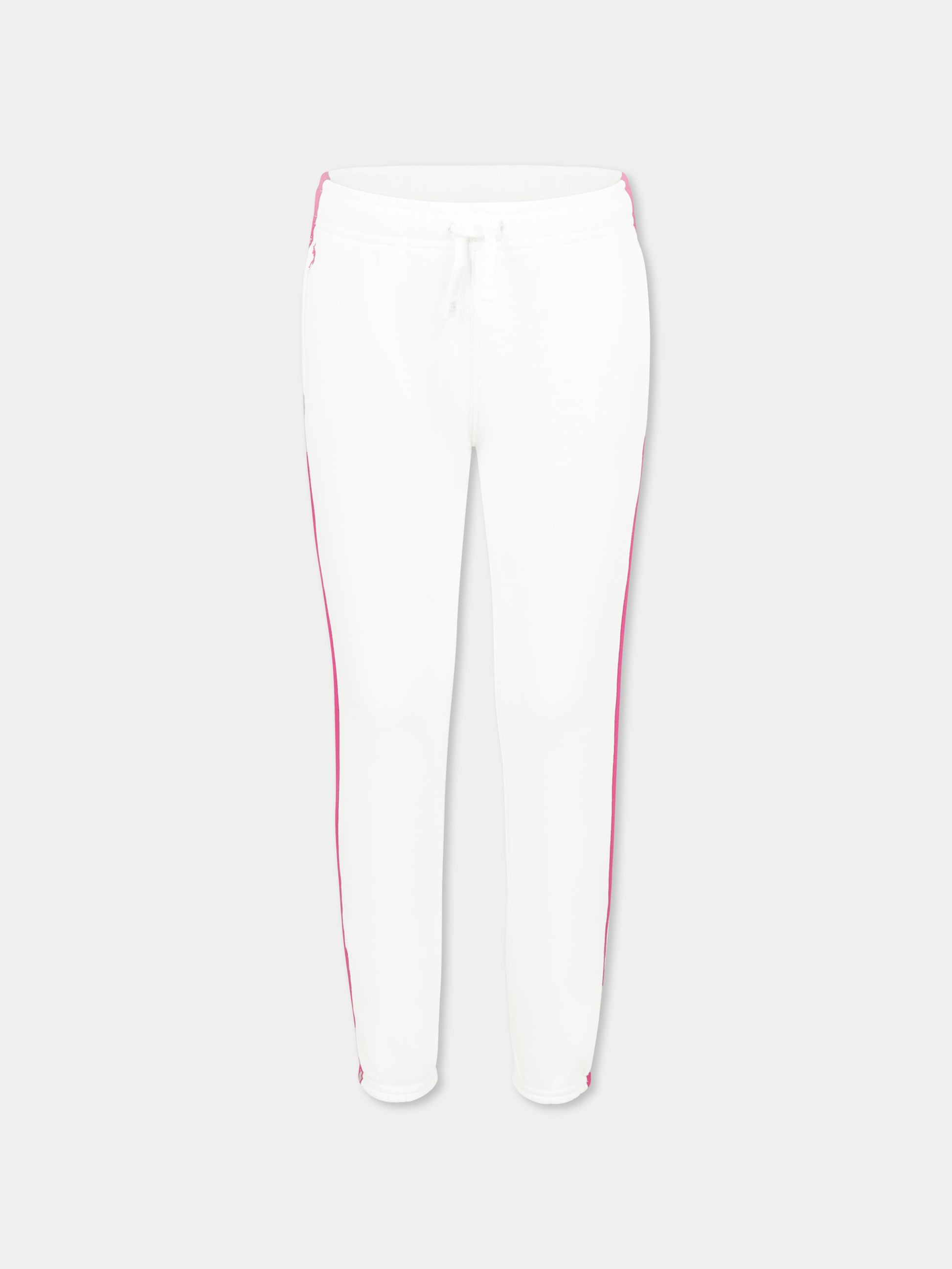 Pantaloni bianchi per bambina con cavallino,Ralph Lauren Kids,957361001 PAPER WHITE W/ BELMONT PINK