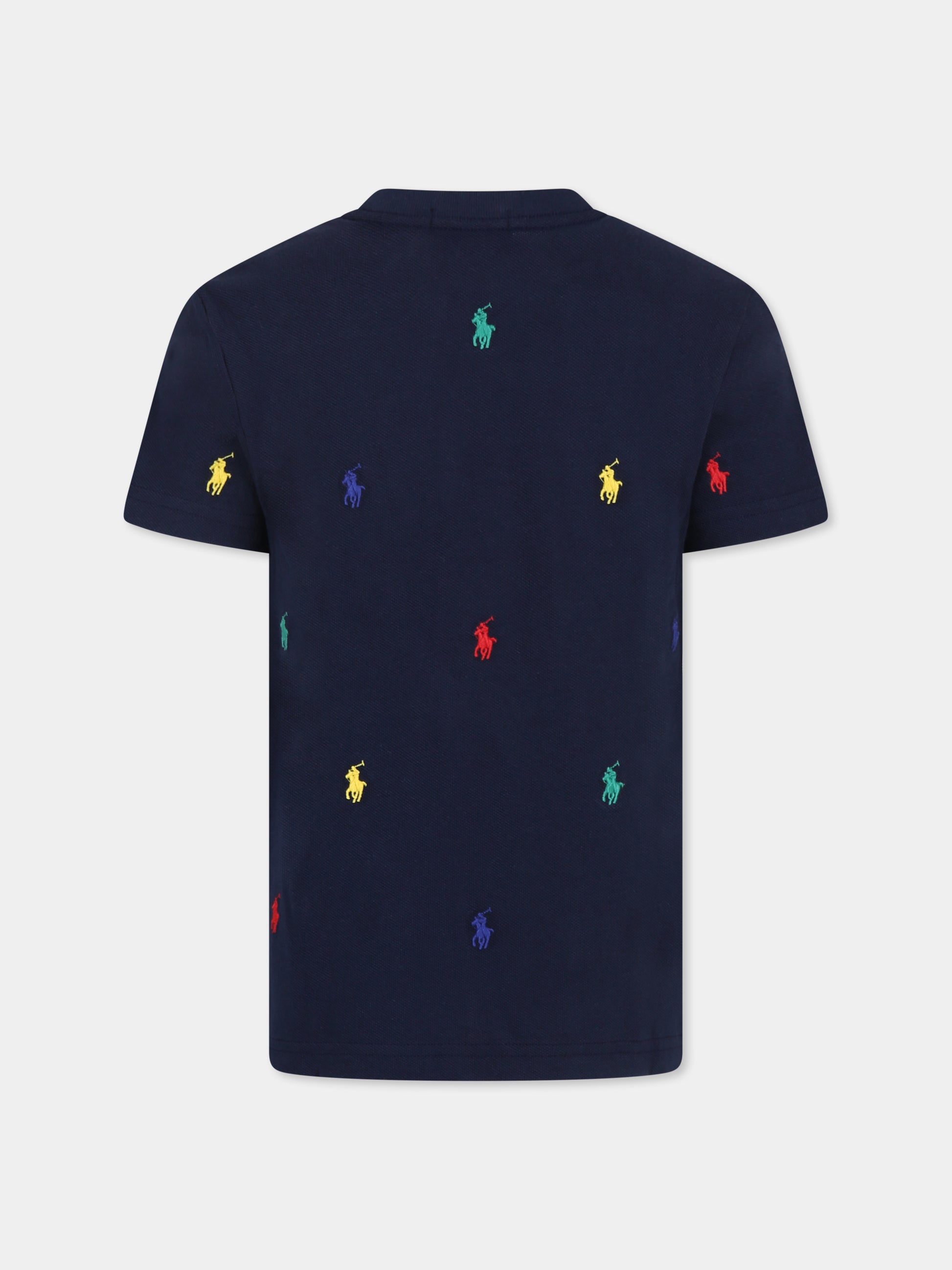 T-shirt blu per bambino con cavallino all over,Ralph Lauren Kids,844626010 REFINED NAVY CORE