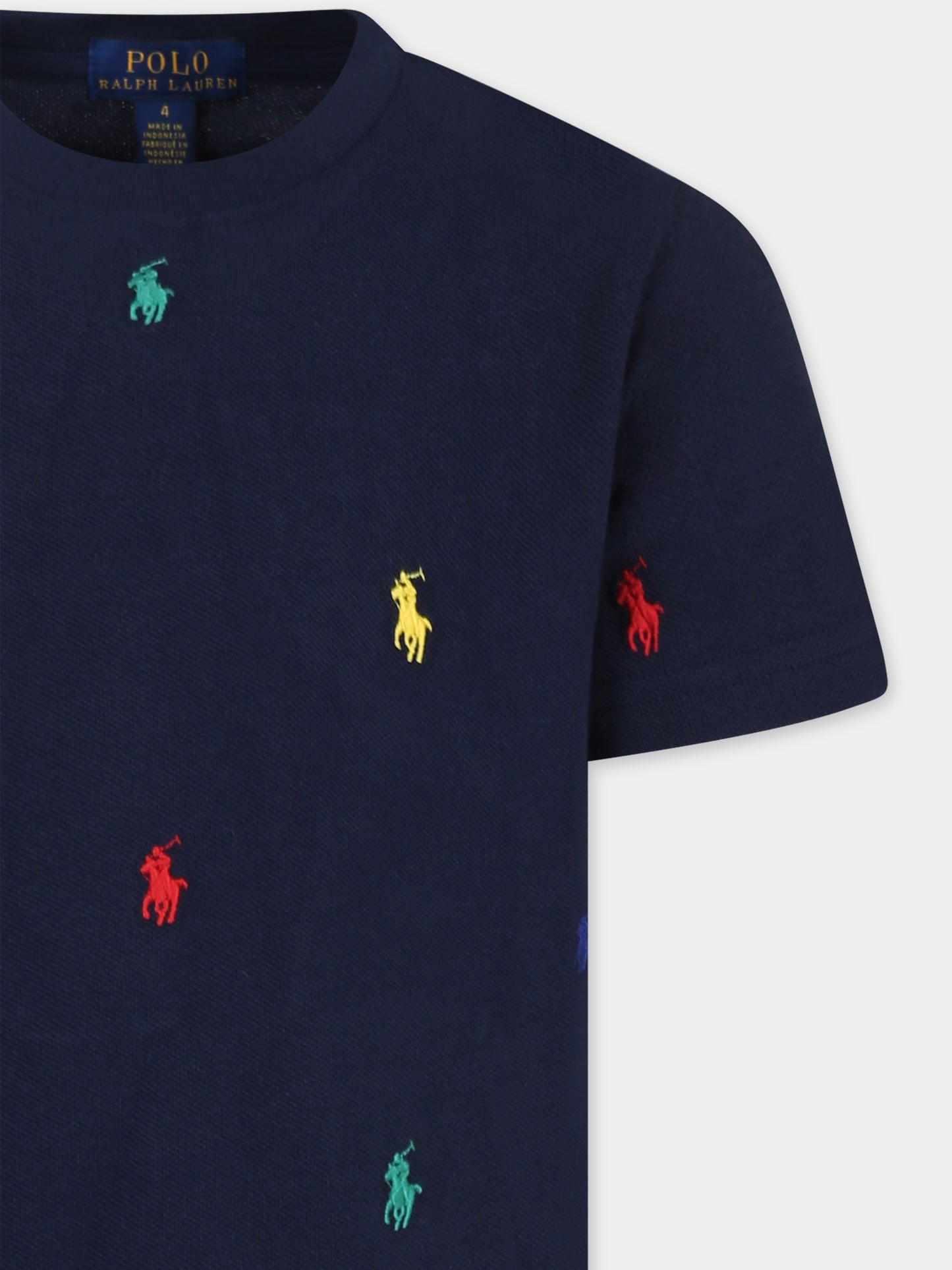 T-shirt blu per bambino con cavallino all over,Ralph Lauren Kids,844626010 REFINED NAVY CORE