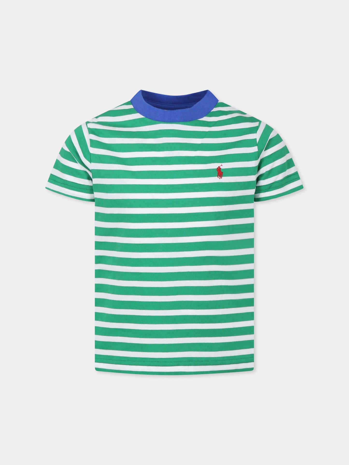 T-shirt multicolor per bambino con cavallino,Ralph Lauren Kids,958171001 STEM/PAPER WHITE