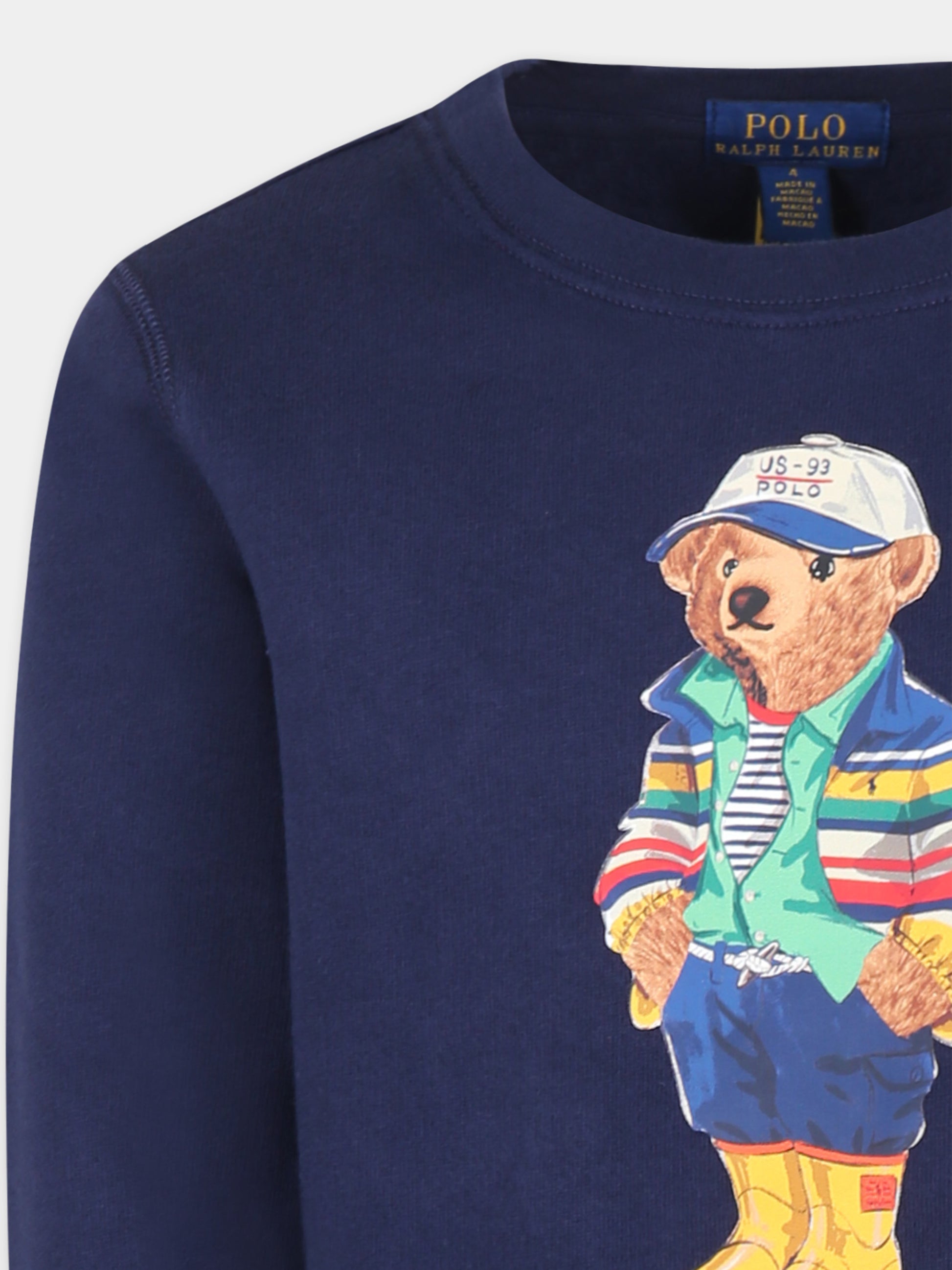 Felpa blu per bambino con Polo bear,Ralph Lauren Kids,975028001 CR24 BEAR NEWPORT NAVY