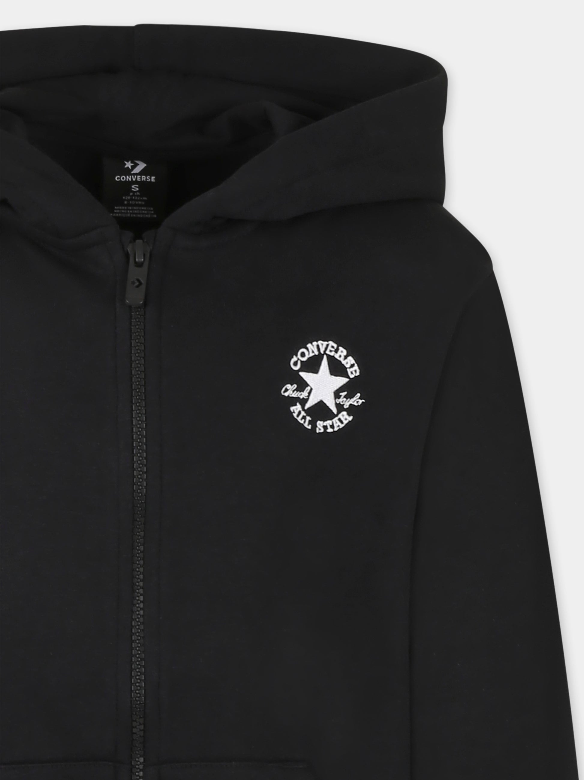 Felpa nera per bambini con logo,Converse,9CG706 023