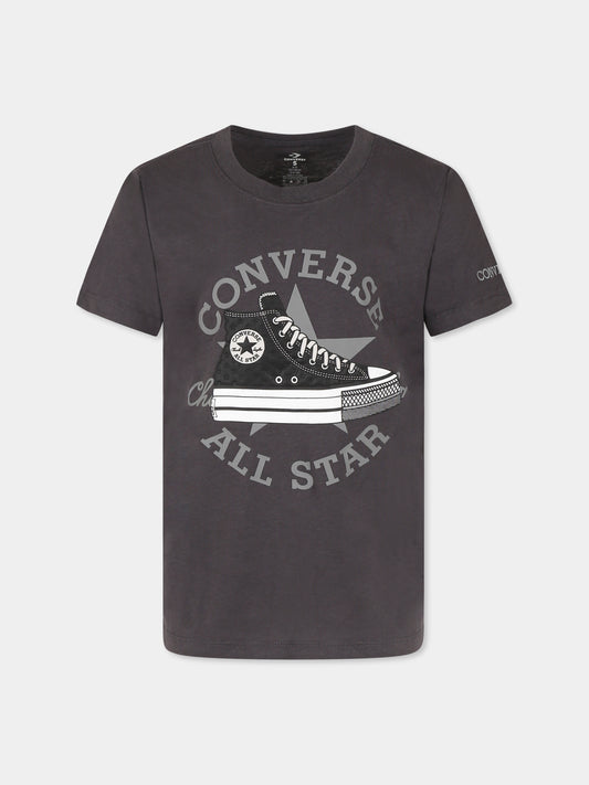 T-shirt grigia per bambina con stampa sneaker,Converse,4CG818 GDA