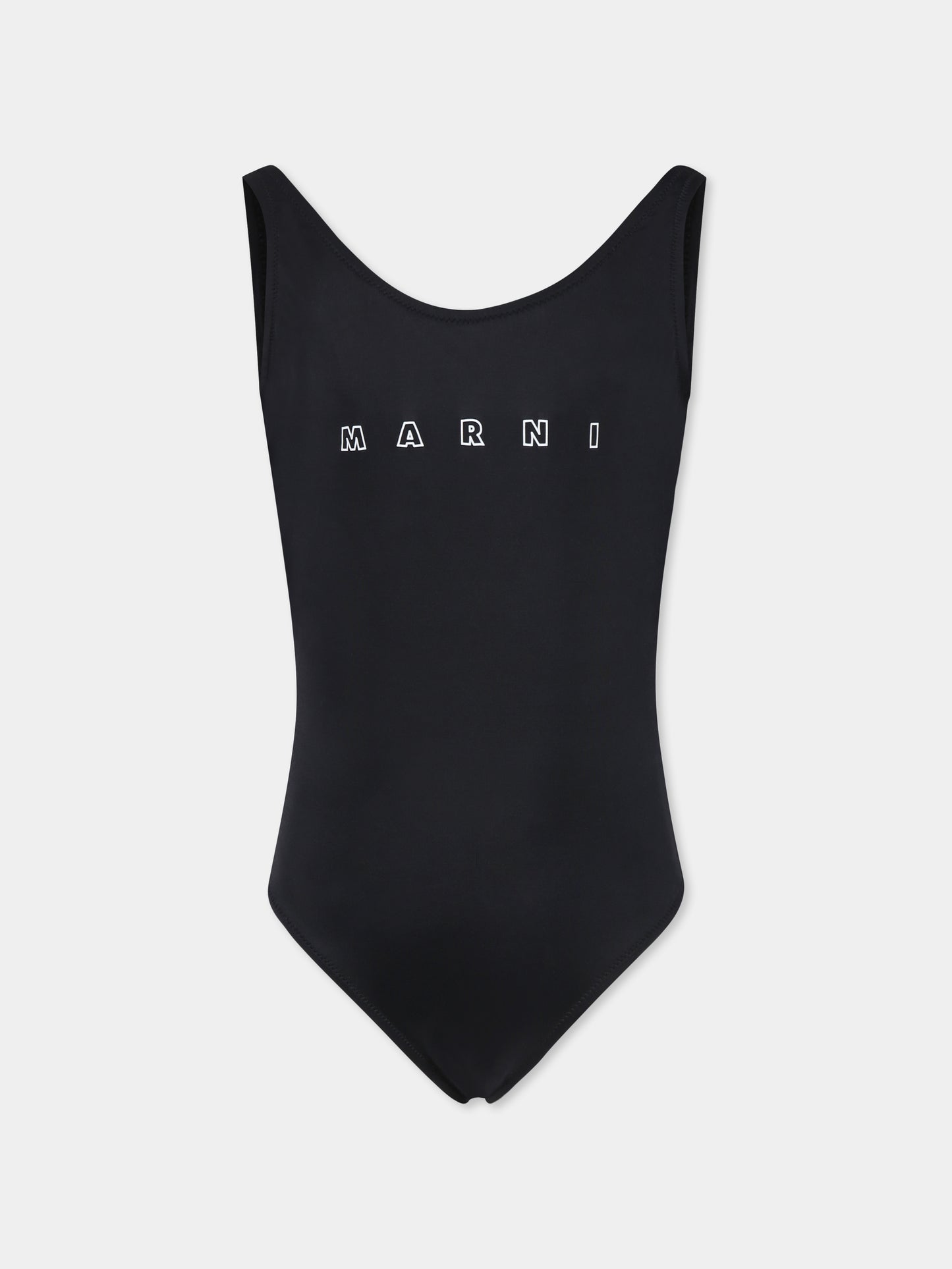 Costume intero nero per bambina con logo bianco,Marni Kids,M01350 M00M2 MM20F 0M900