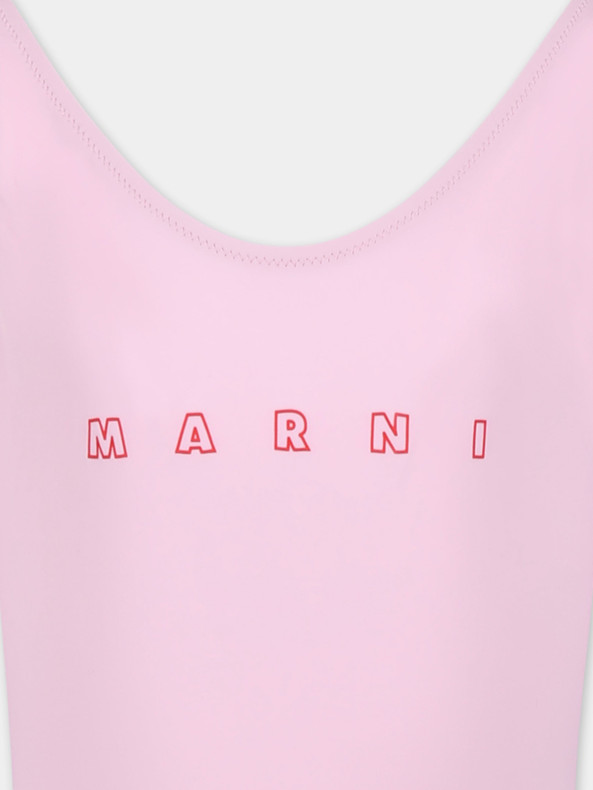Costume intero rosa per bambina con logo rosso,Marni Kids,M01350 M00M2 MM20F 0M347