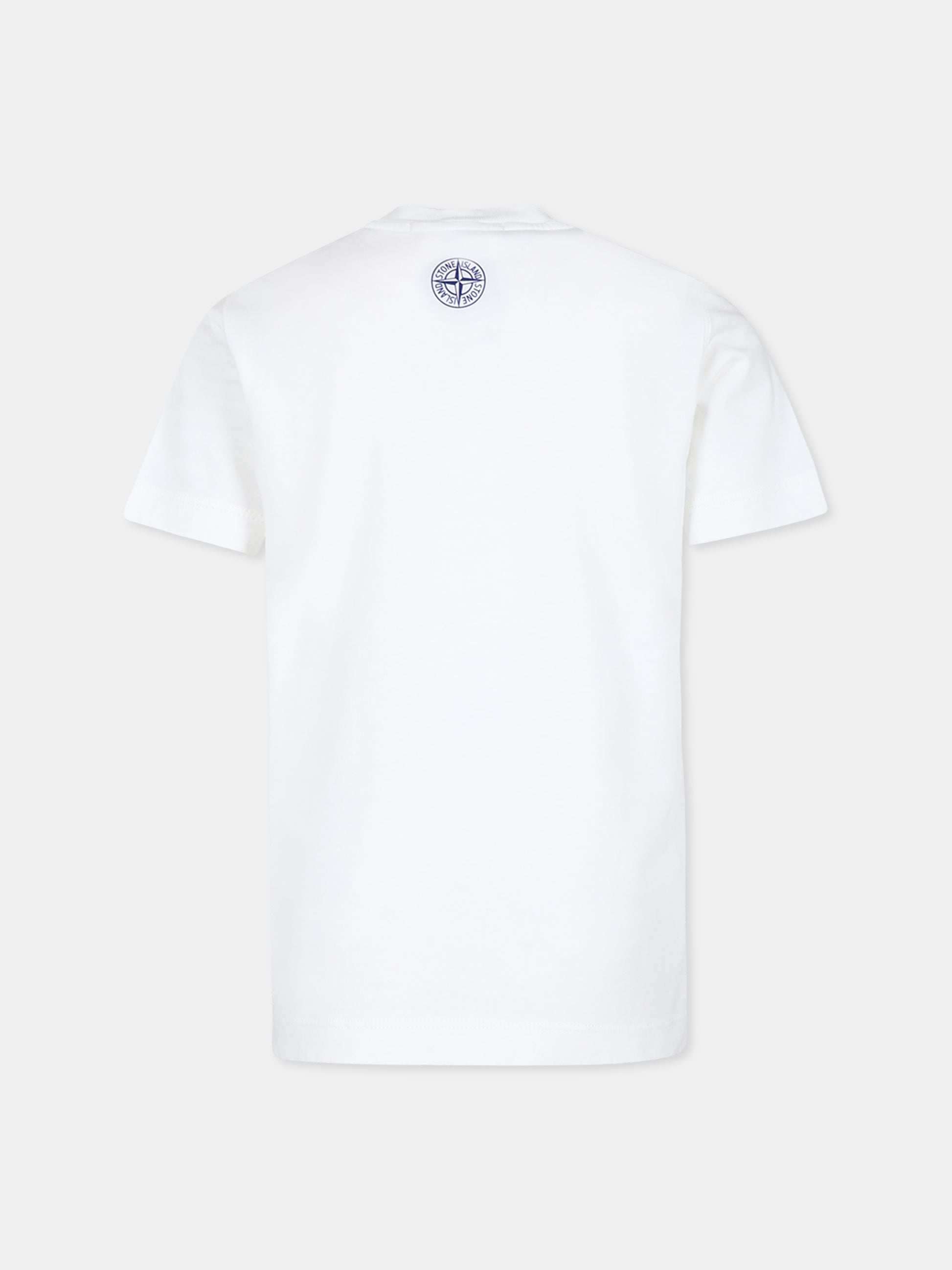 T-shirt bianca per bambino con logo e tavola da surf,Stone Island Junior,801621073 V0001