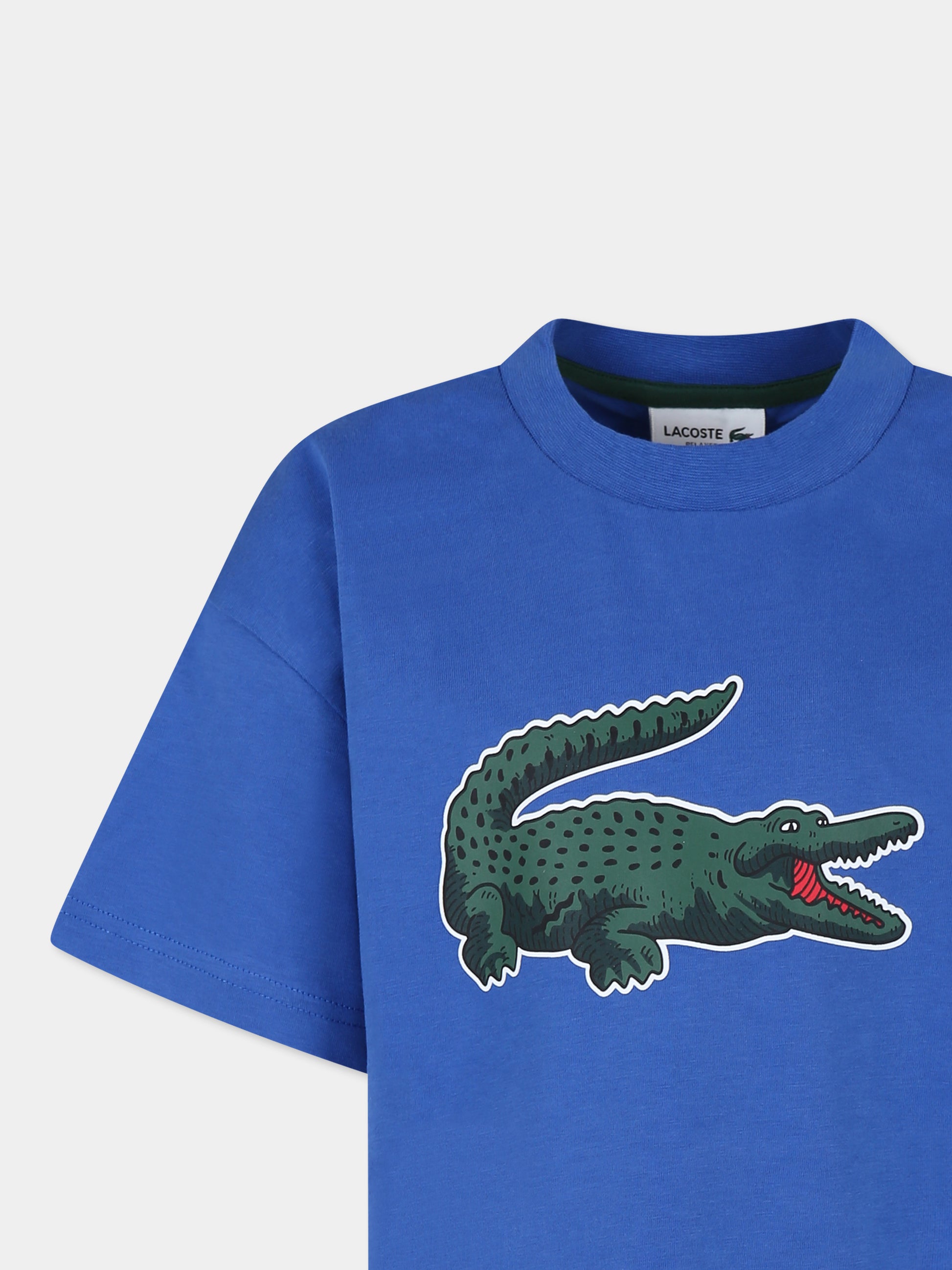 T-shirt azzurra per bambino con coccodrillo,Lacoste,TJ1207 IXW