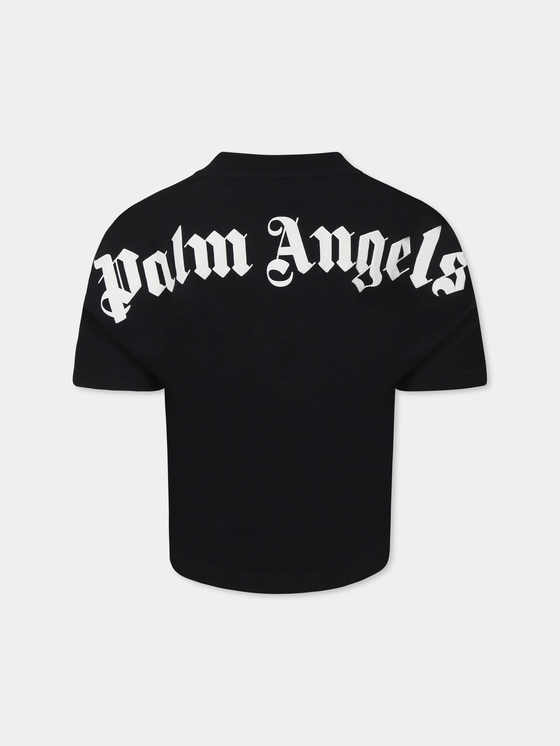 T-shirt nera per bambino con logo,Palm Angels,PBAA002C99JER0021003