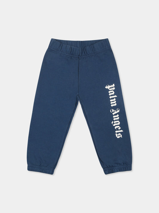 Blue trousers for baby boy with logo