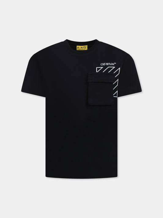 T-shirt nera per bambino con logo e frecce,Off White,OBAA016S25JER0011001