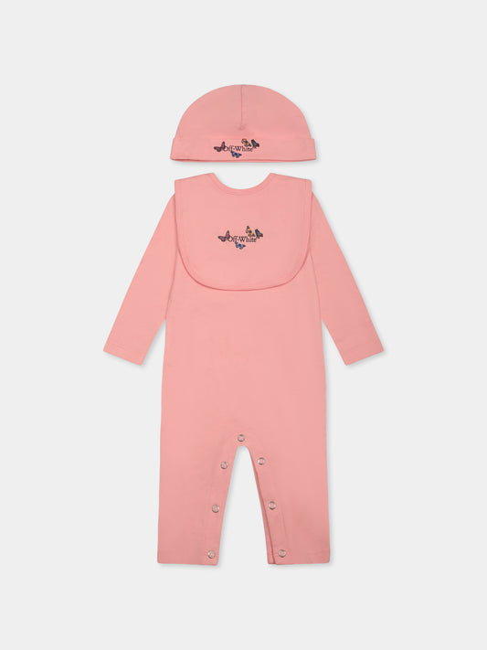 Set tutina rosa per neonata con logo e farfalle,Off White,OG2X006S25JER0013010