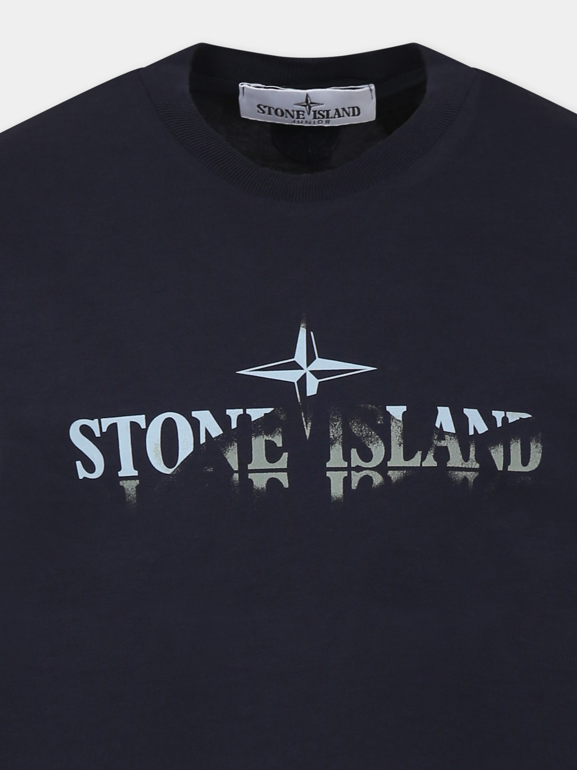 T-shirt blu per bambino con stampa bussola,Stone Island Junior,K1S16 2100010 S0150 V0020