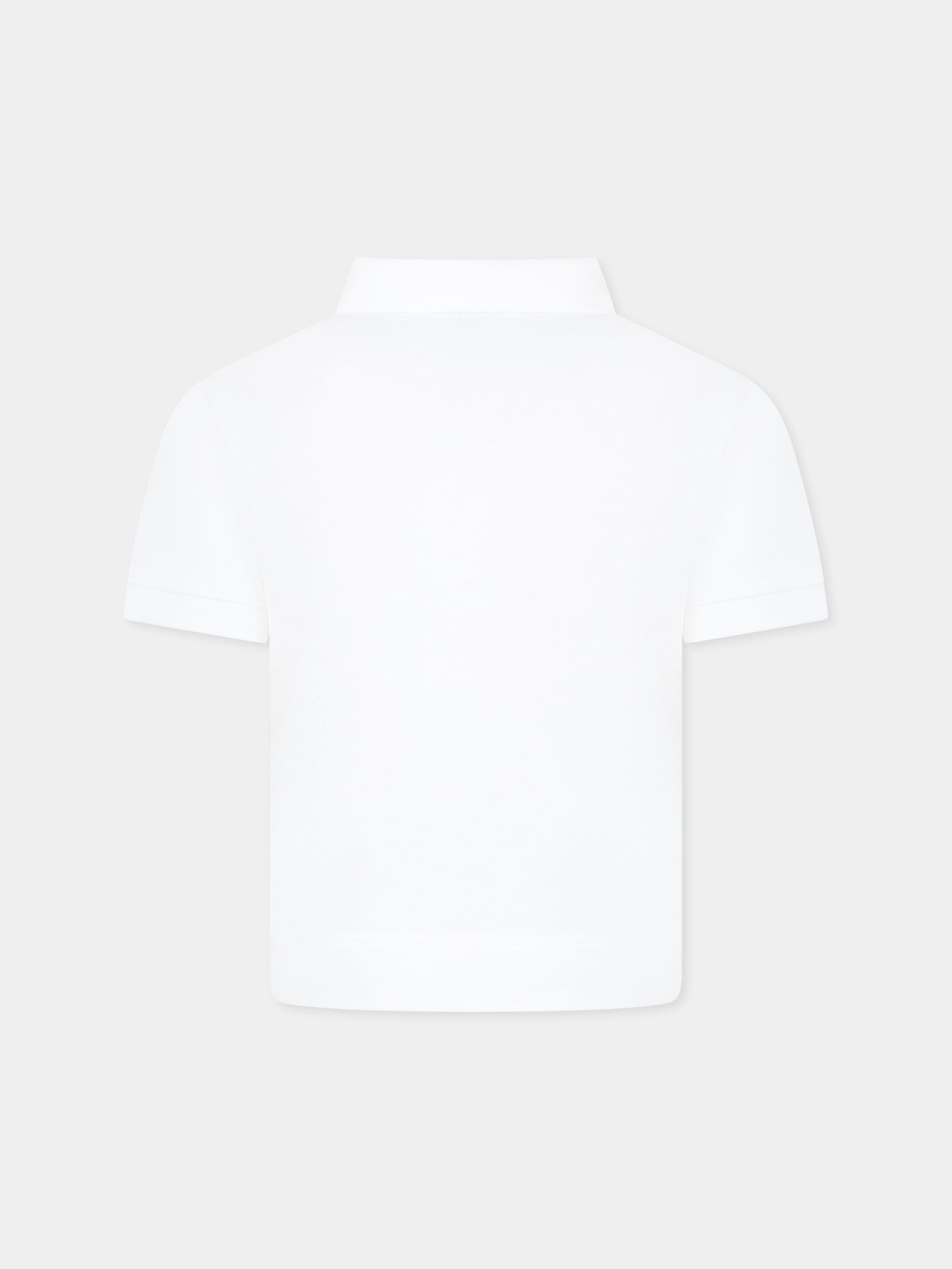 White polo shirt for boy with equestrian knight