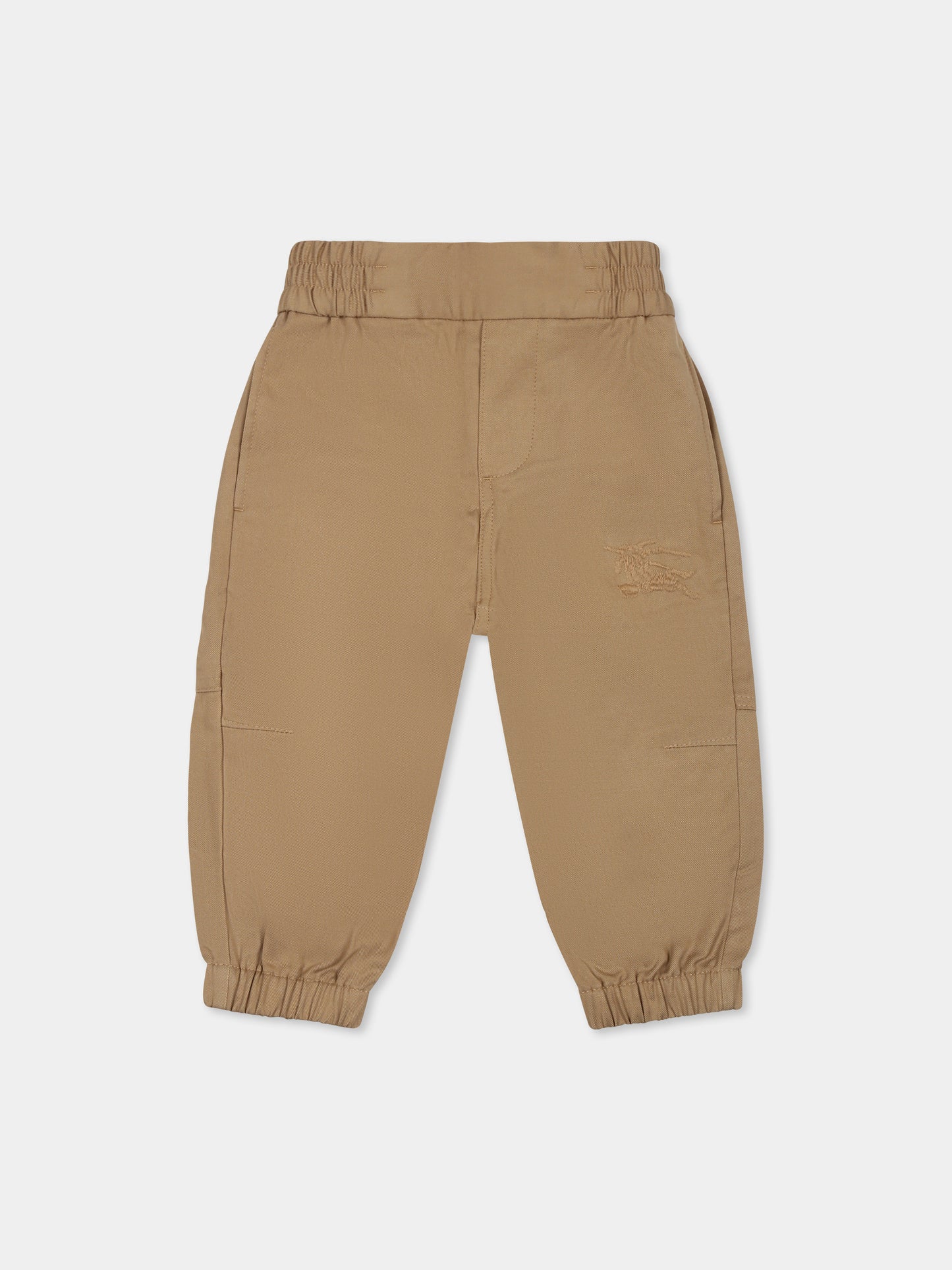 Beige trousers for baby boy with Equestrian knight logo