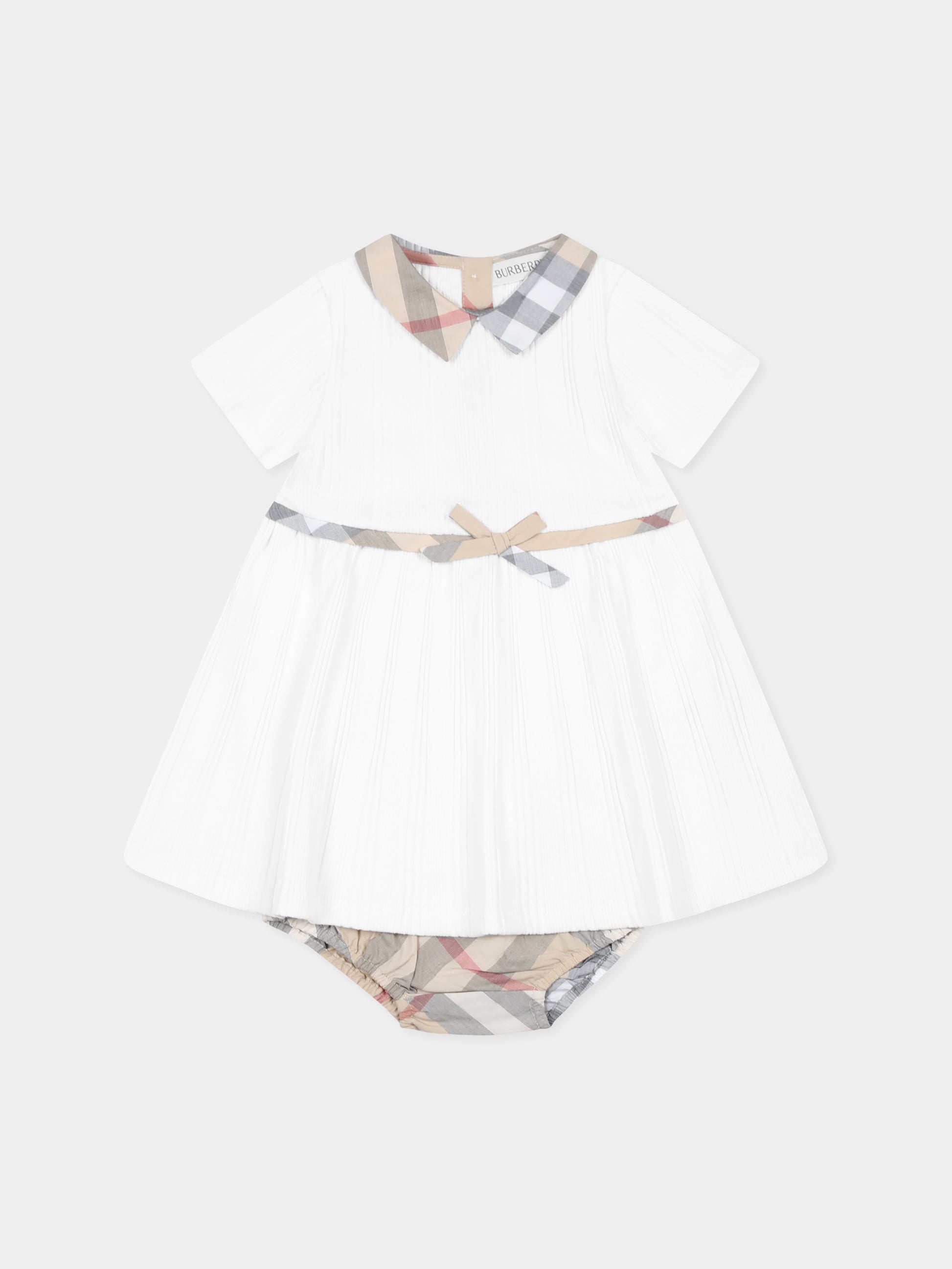 Vestito avorio per neonata con check vintage,Burberry Kids,8100224 A1464