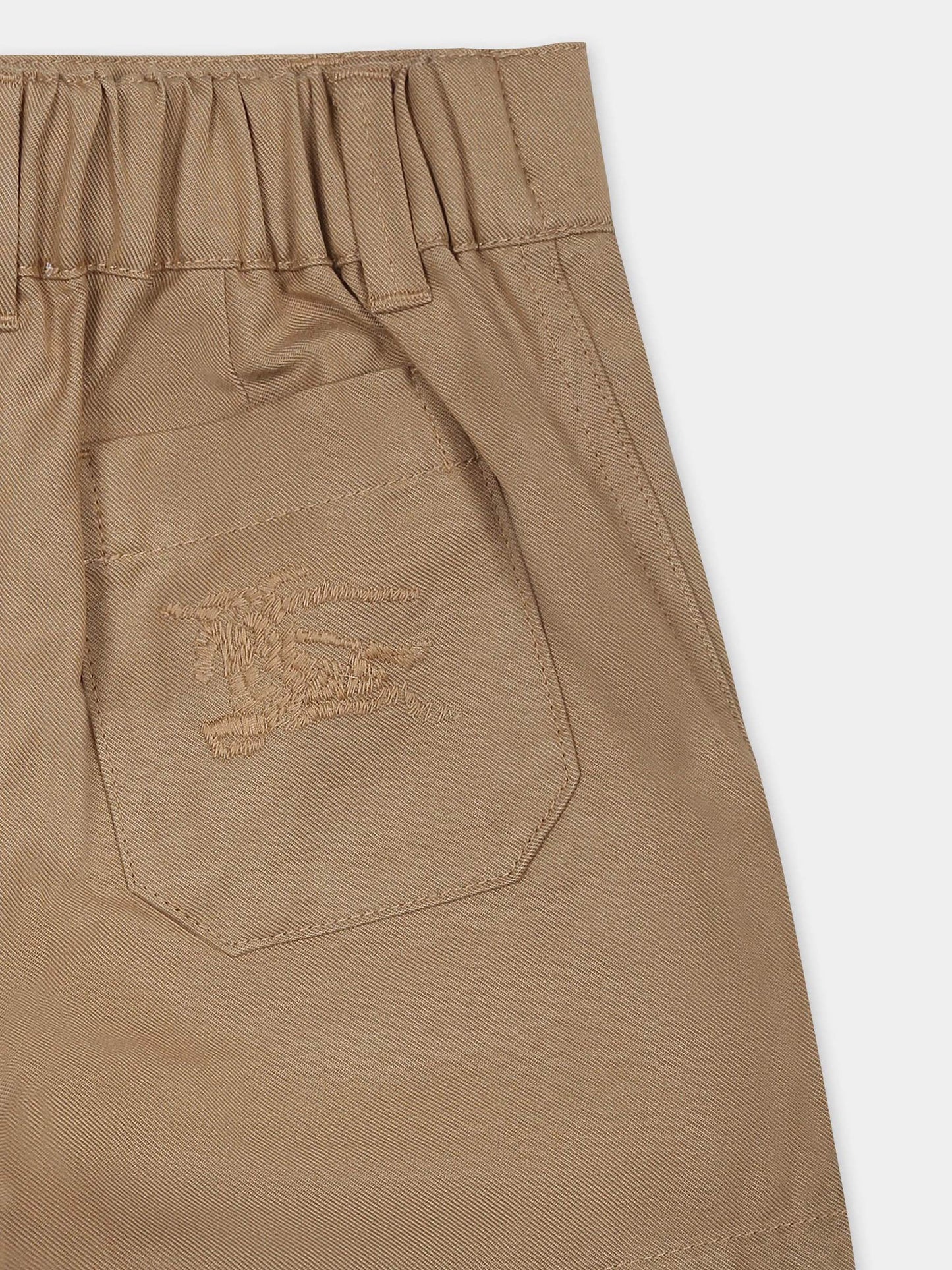 Beige shorts for baby boy with embroidered logo