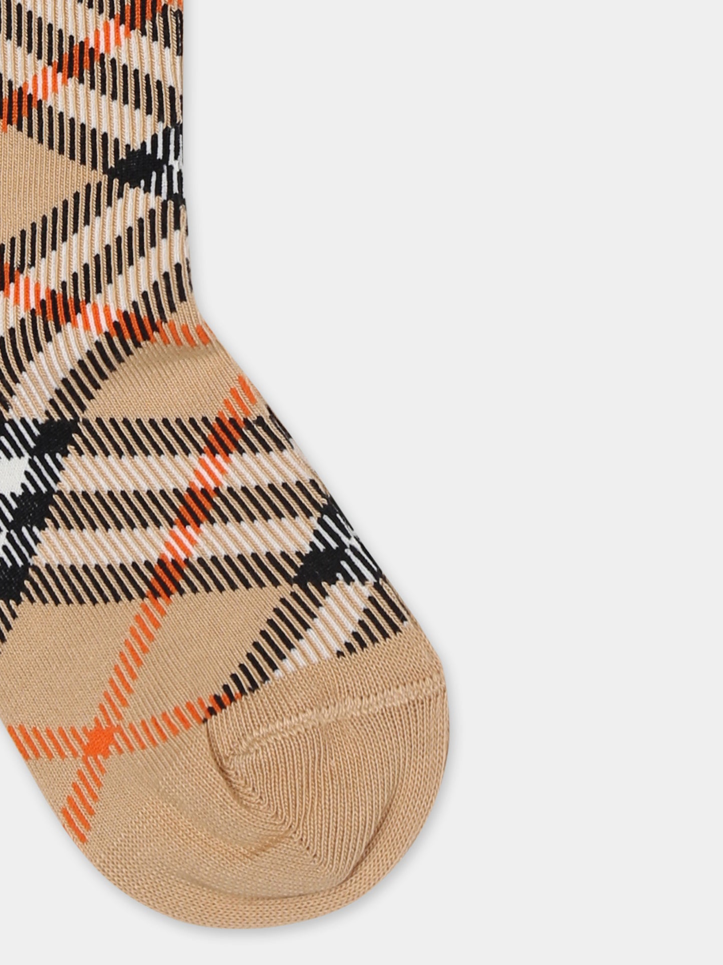 Calze beige per bambini con check vintage,Burberry Kids,8100428 B9368