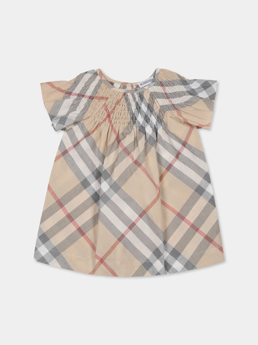 Vestito beige per neonata con check vintage,Burberry Kids,8100536 A2205