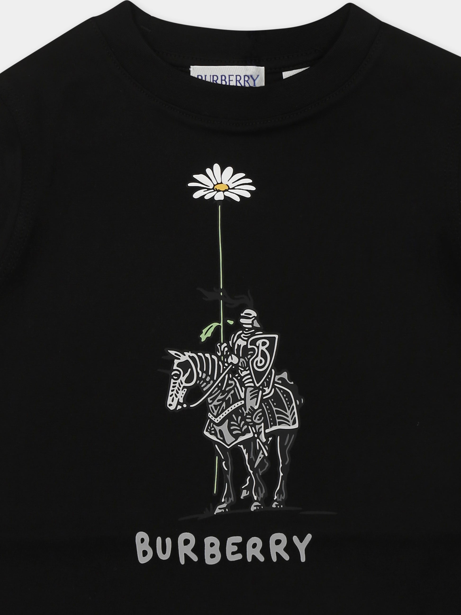 T-shirt nera per neonato con logo e cavaliere equestre,Burberry Kids,8104393 A1189