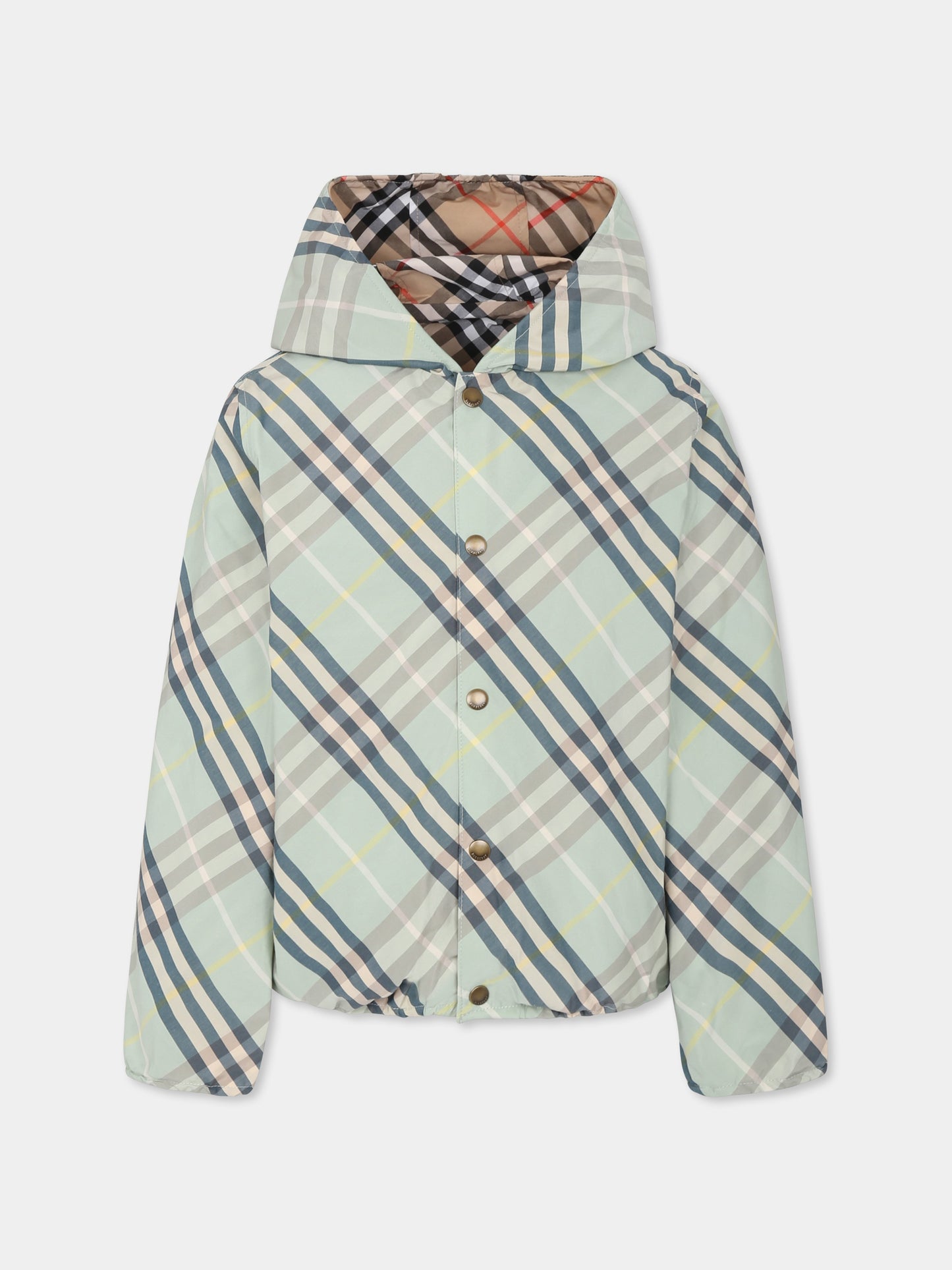 Giubbotto verde reversibile per bambini con check,Burberry Kids,8104652 C1788