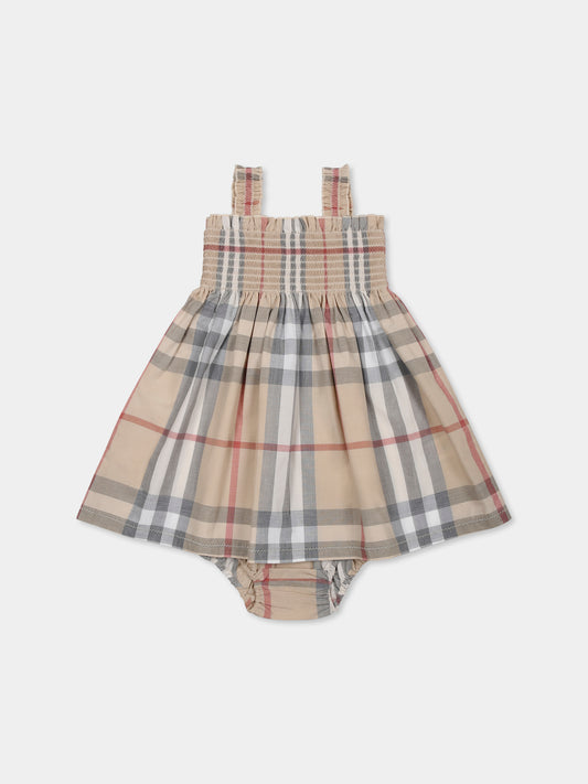Vestito beige per neonata con check vintage,Burberry Kids,8100222 A2205