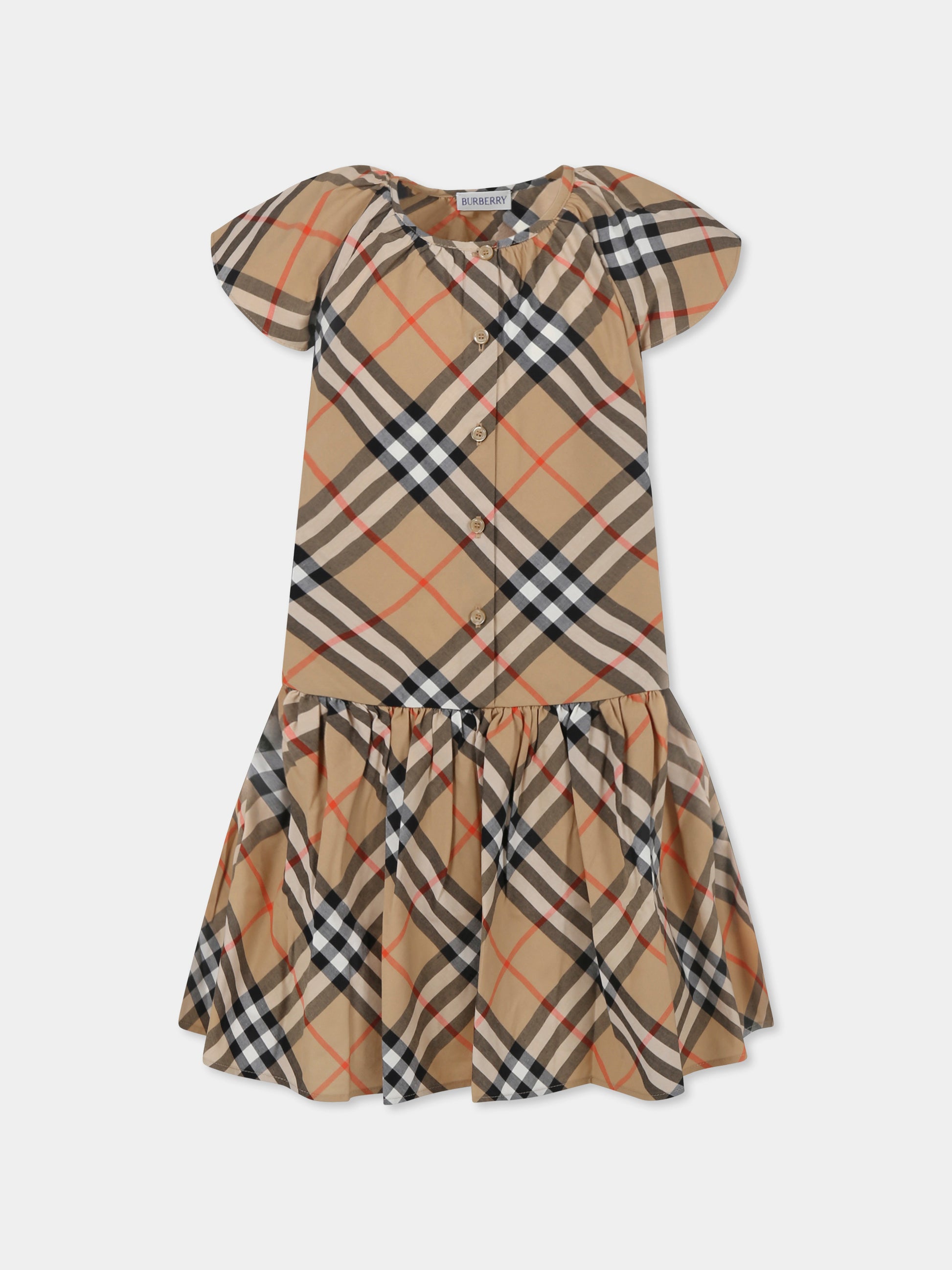 Vestito beige per bambina con check vintage,Burberry Kids,8100990 B9368