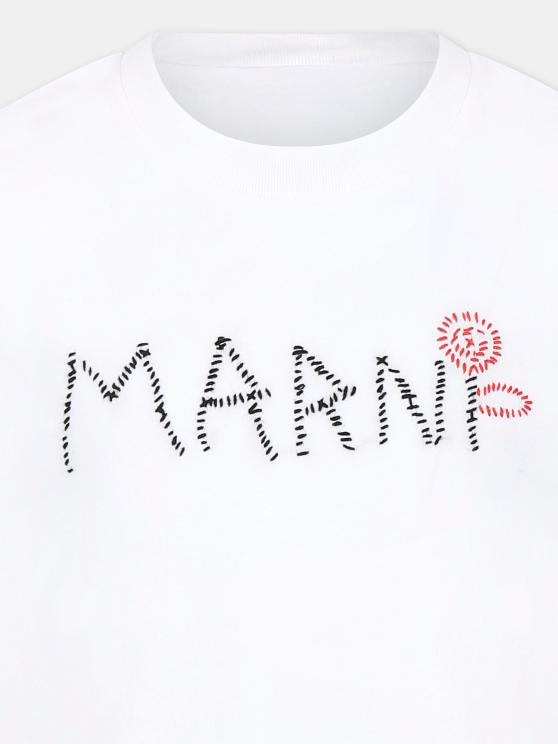 T-shirt bianca crop per bambina con logo,Marni Kids,M01444 M00V4 MT280F 0M100