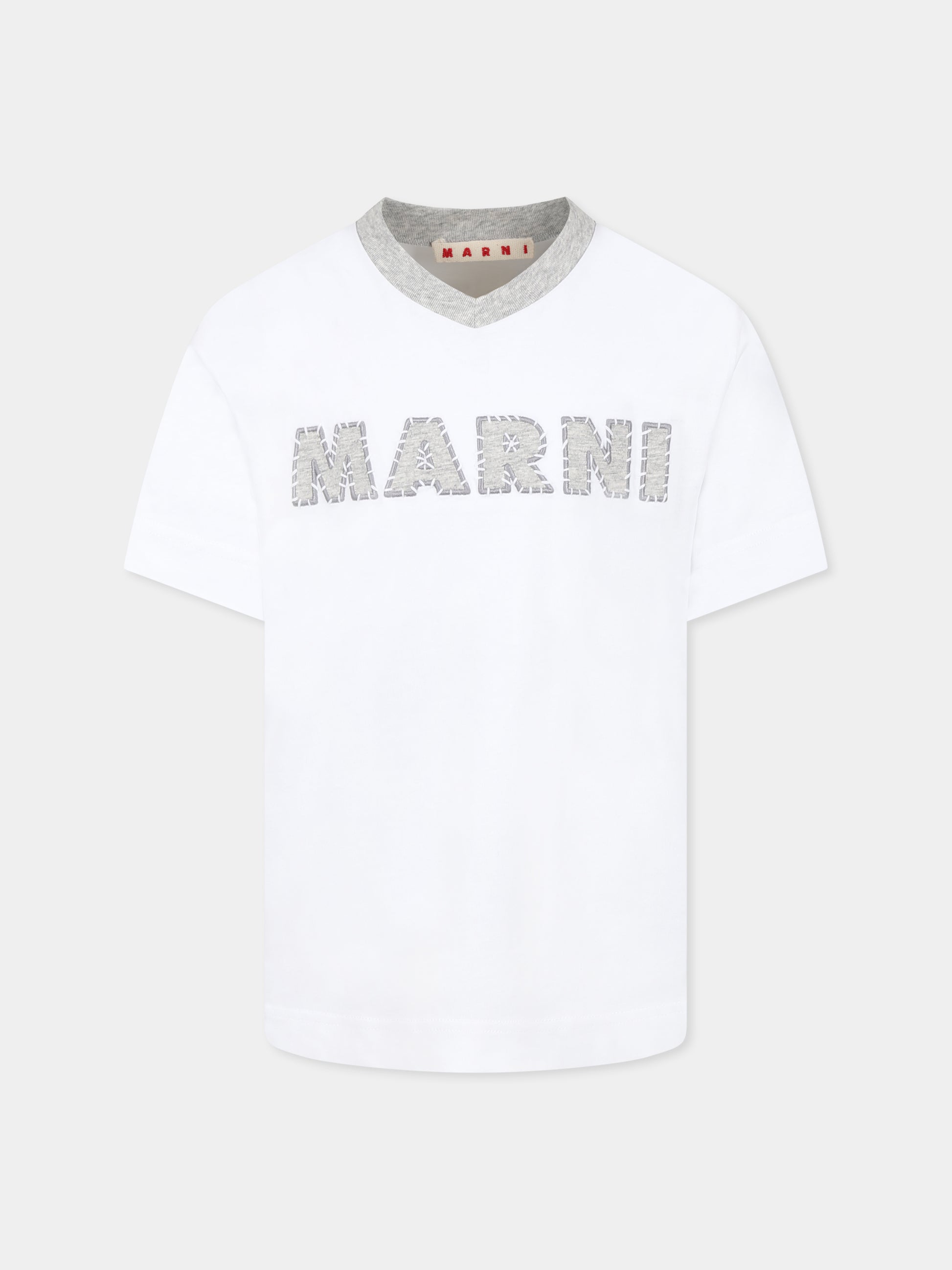 T-shirt bianca per bambino con logo grigio,Marni Kids,M01412 M00HZ MT274U 0M100