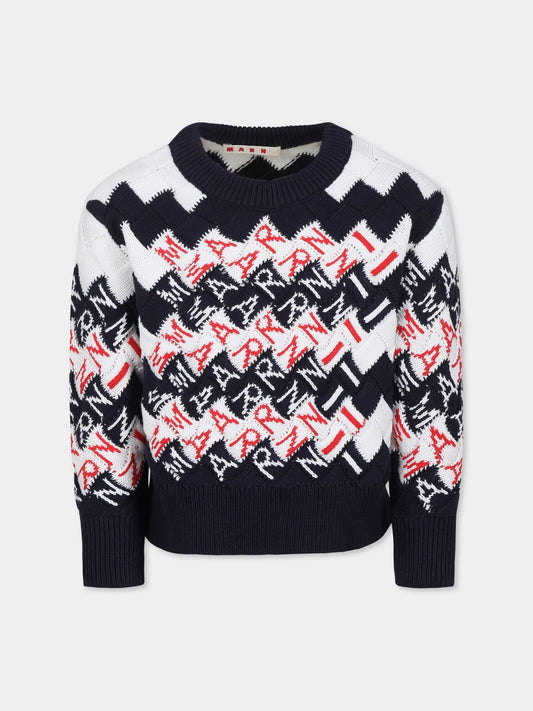 Maglione blu per bambino con logo,Marni Kids,M01417 M00U7 MK153U 0M803