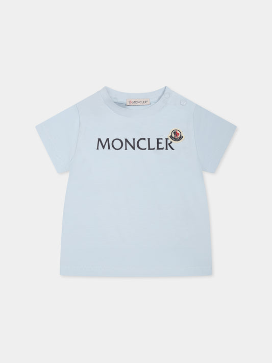 T-shirt celeste per neonato con logo,Moncler Kids,K1951 8C00007 8790N 709