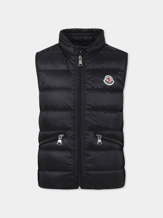 Gilet Gui nero per bambino con logo,Moncler Kids,K1954 1A00052 597YF 999