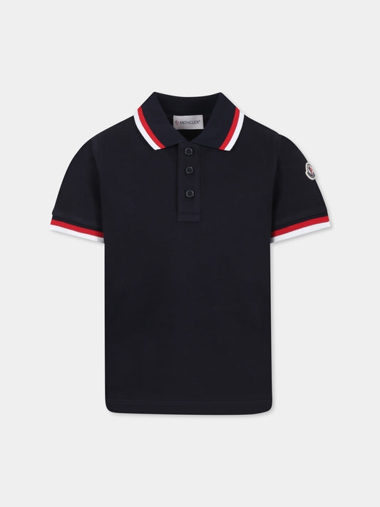 Polo blu per bambino con logo,Moncler Kids,K1954 8A00002 89ALK 778