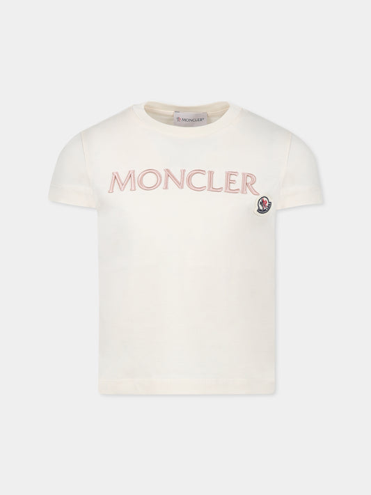 T-shirt avorio per bambina con logo,Moncler Kids,K1954 8C00013 89AT9 050