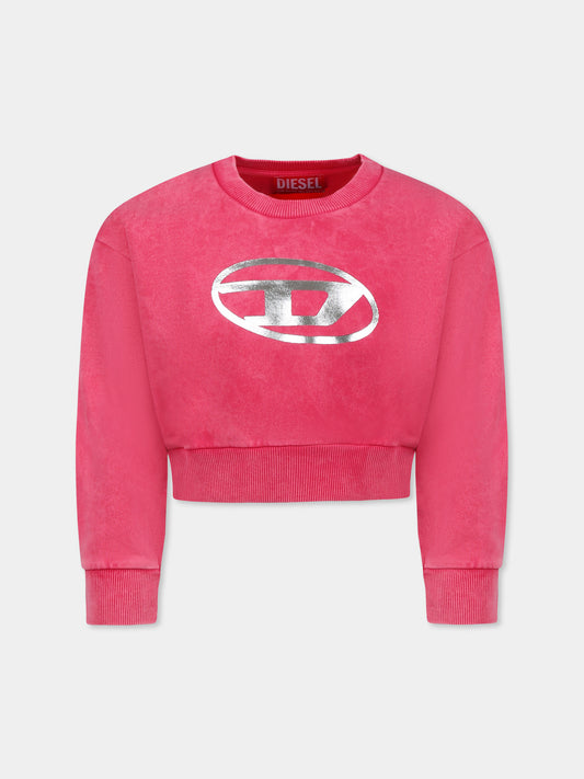Felpa crop fucsia per bambina con logo,Diesel,J02256 KYAYK K362