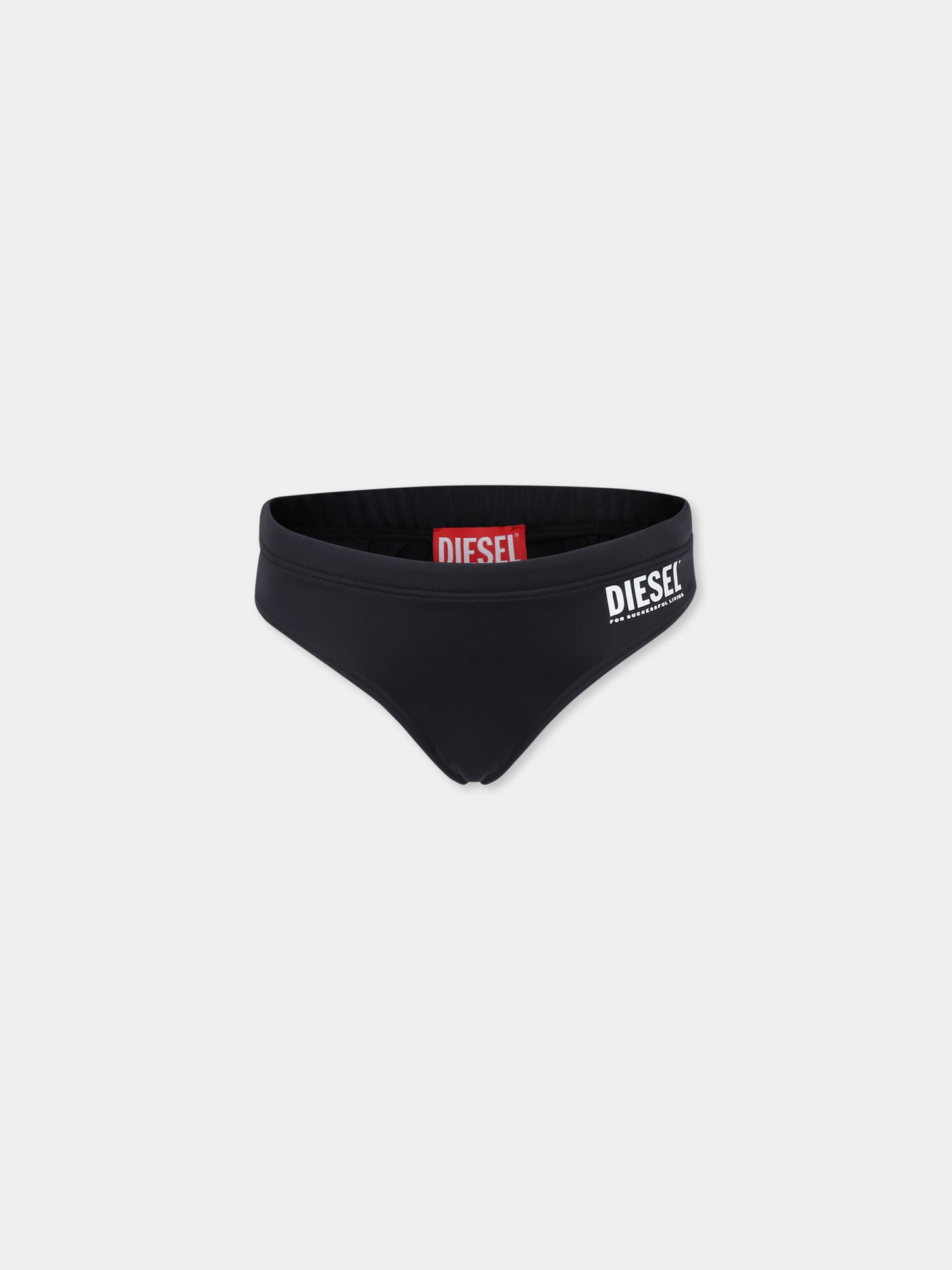 Black swim briefs for boy with logo