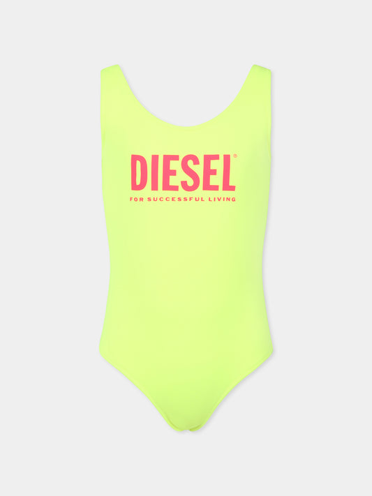Yellow swimsuit for girl with logo