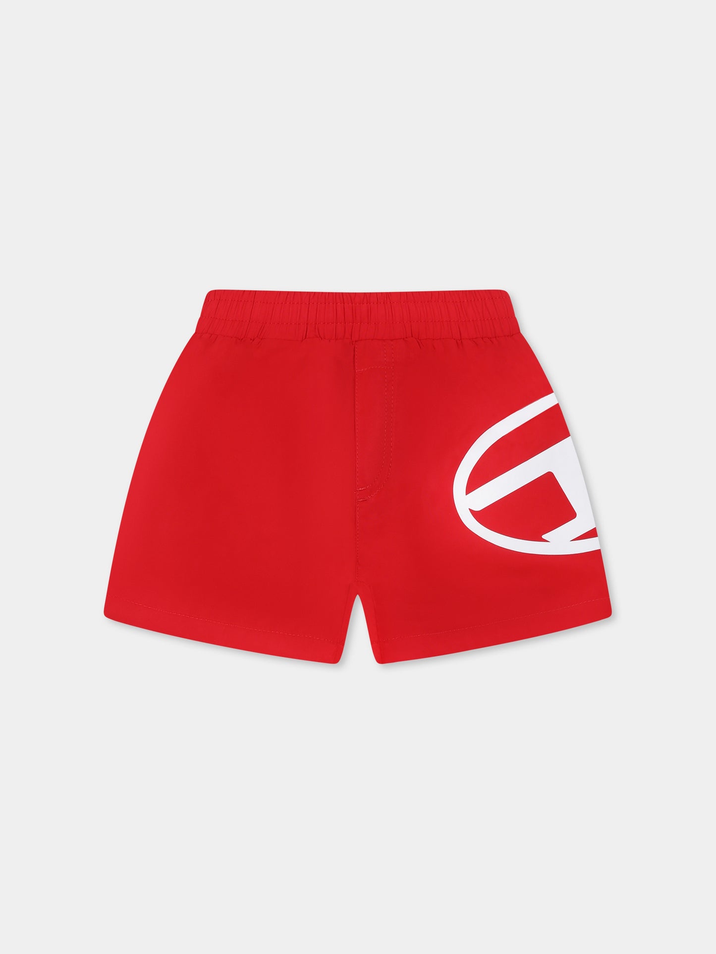 Red swim short for baby boy with logo