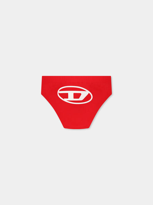 Red swim briefs for baby boy with logo