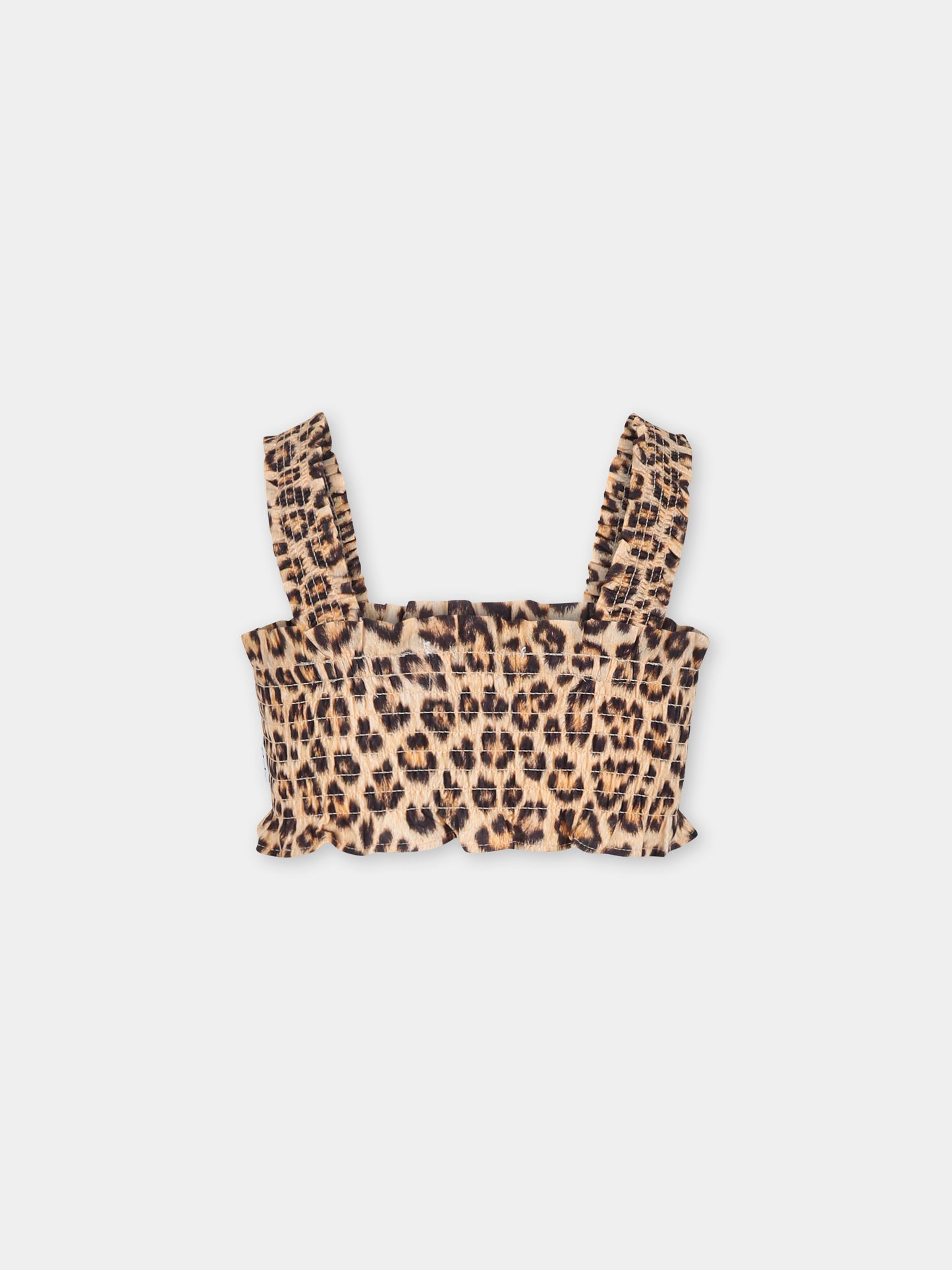 Brown top for girl spotted print