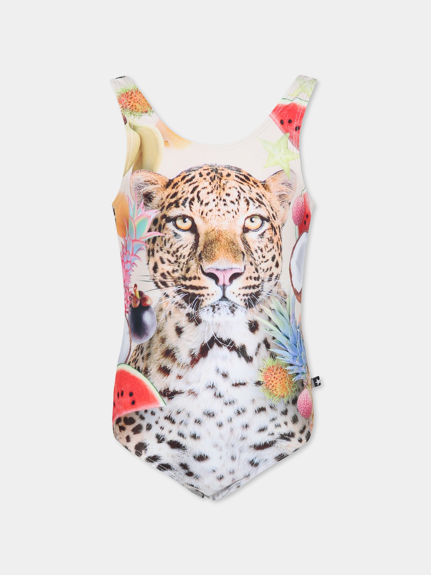 Multicolor swimsuit for girl with leopard