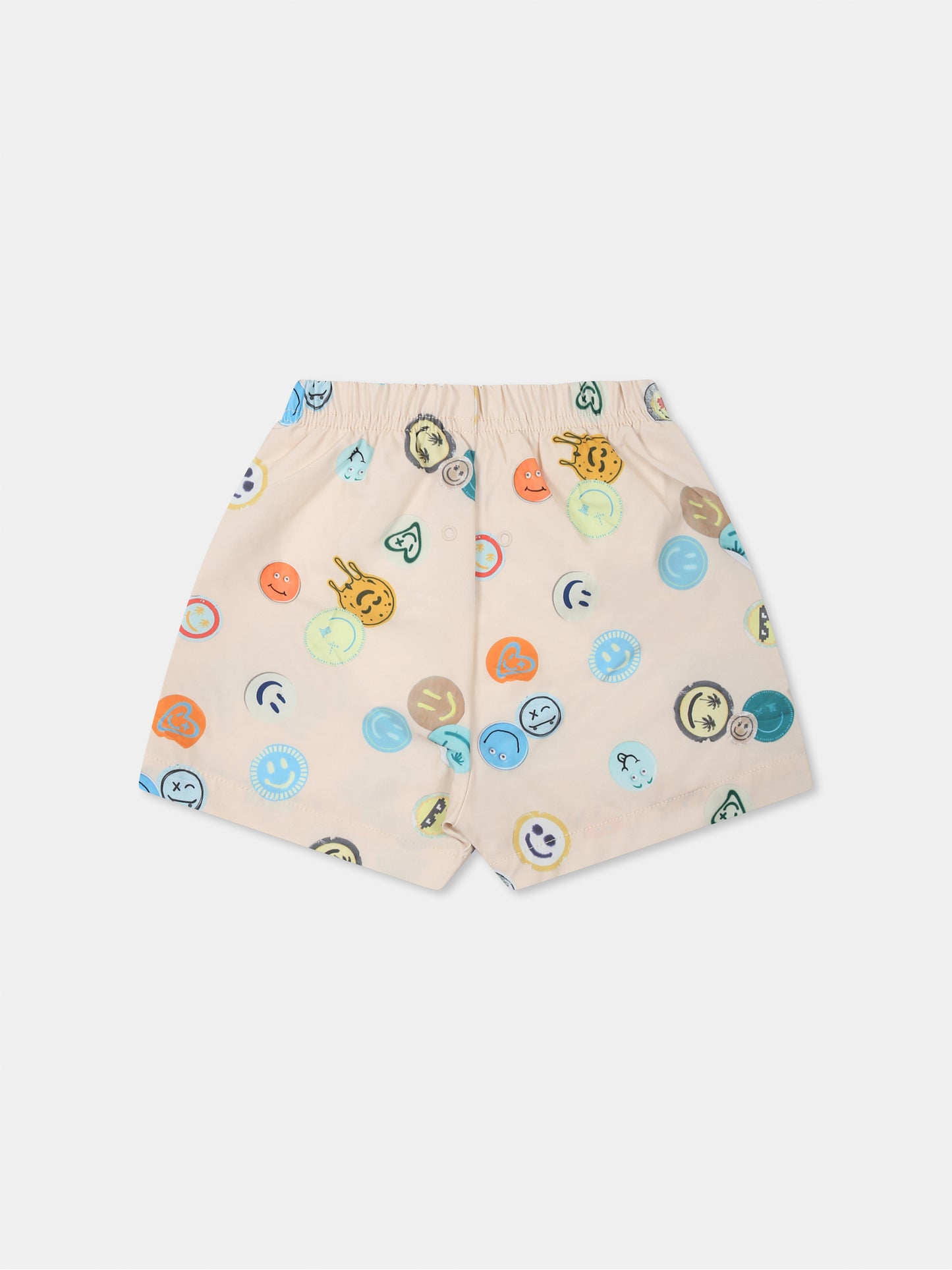Ivory swim shorts for baby boy with smiley
