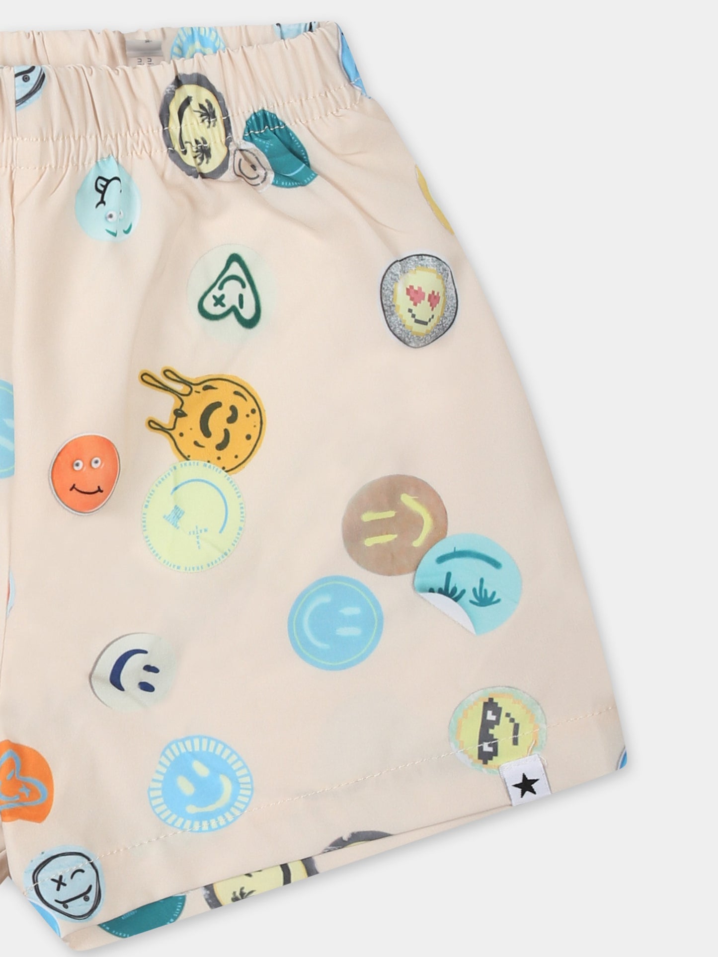 Ivory swim shorts for baby boy with smiley