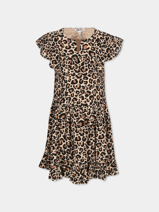 Vestito Cho marrone per bambina con stampa maculata,Molo,2S25E133 9271