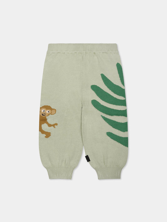 Green trousers for babykids with jungle print